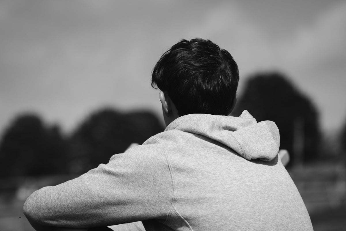 back view of a grey hoodie